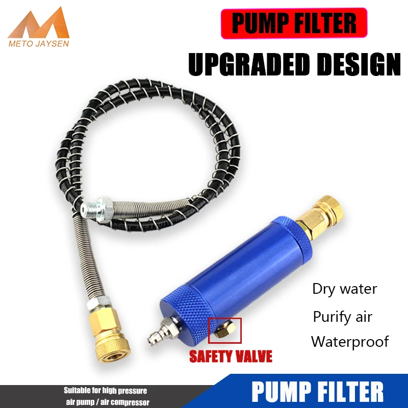 PCP Paintball High Pressure Hand Pump Filter with Safety Valve M10x1 Water-Oil Separator Air Filtering 8mm 50cm Hose