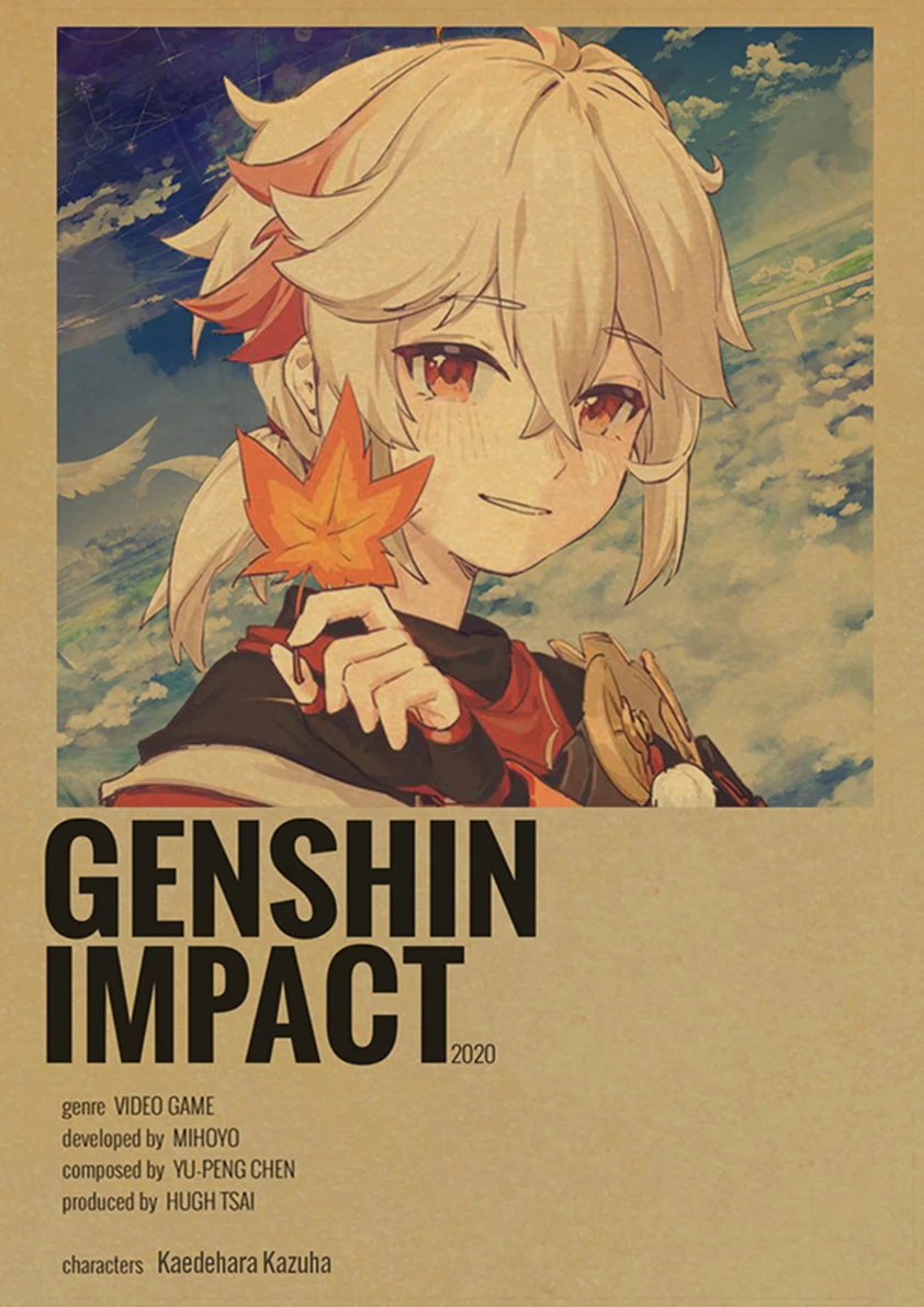 Genshin Impact Anime Posters Kraft Paper Prints Home Room Decor Study Bedroom Bar Cafe Wall Paintings Cartoon Wall Stickers