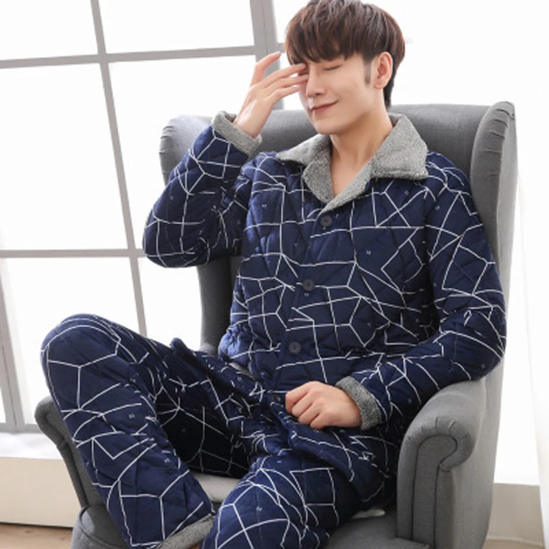 Men's Pijama Feminino Winter Coral Wool Thickened With Wool Three Layer Cotton-padded Jacket Autumn Winter Warm Flange Wear - Цвет: style8