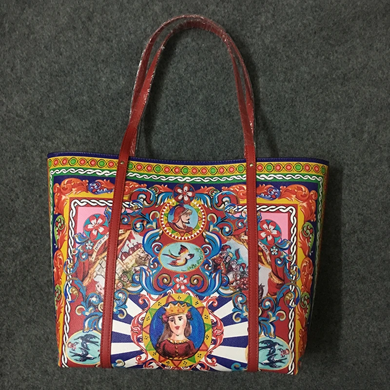 

Luxury Louis Ethnic Style Bag Genuine Leather Women Shopper Totes Famous Designer Printed Shoulder Bag Big Neverful Bag Handbags