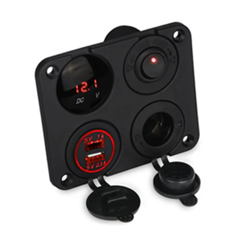 Voltmeter Switch Panel For Vehicle Car Boat Motor Home DC 12V-24V Cigarette Lighter Socket Dual USB Charger | Спорт и развлечения