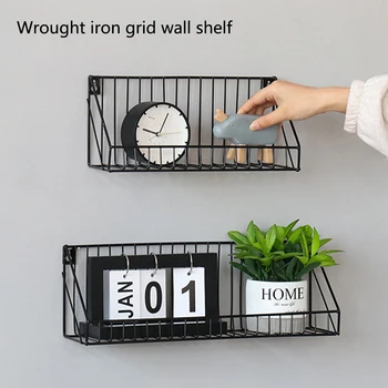 

Wrought Grid Wall Shelf Bathroom Kitchen Accessories Storage Organization Storage Basket Rectangular Storage Wall Hanging