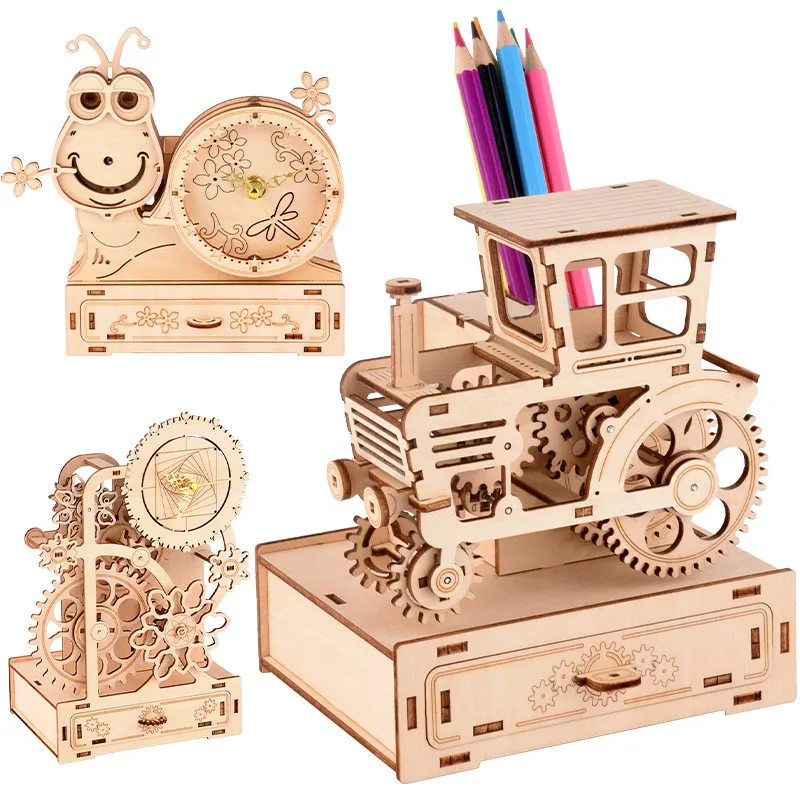 Children Wooden Mechanical Model Building Assembly Educational Toy G 