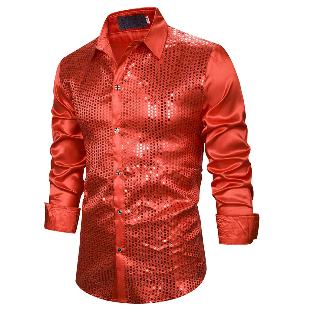 OEAK Шелковый Блестящий ночной клуб для мужчин роскошное платье с блестками рубашка с длинными рукавами Мужская сценическая танцевальная одежда для ночного клуба Выпускной комплект - Цвет: Red