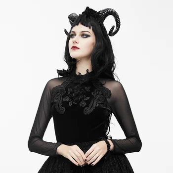 

Eva Lady Women's Gothic T-shirts Vintage Mesh Long Sleeved Slim Fit Party Prom Top