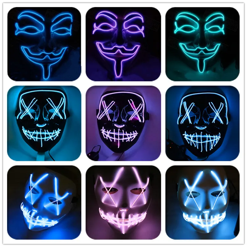 

LED Mask Halloween Party Masque Masquerade Masks Neon Maske Light Glow In The Dark Mascara Horror Maska Glowing Masker Purge