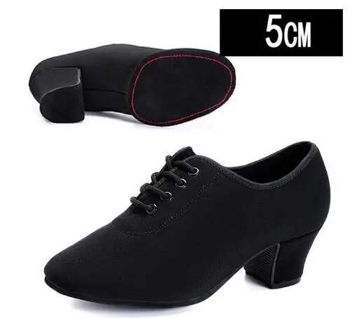 Женские черные туфли для латинских танцев оксфорды, кожа и резиновая подошва, не сужающийся книзу массивный каблук, Женская Современная обувь для латинских танцев высокий каблук 3-5 см - Цвет: 5CM Black 3