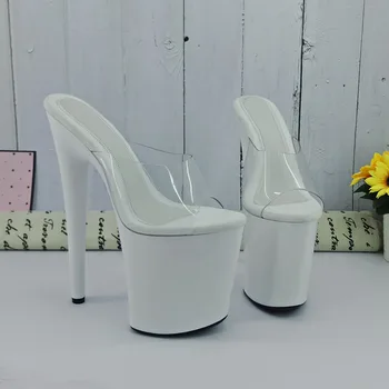 

Leecabe Shinny White style high heel sandals 20cm sexy model shoes pole dance shoes