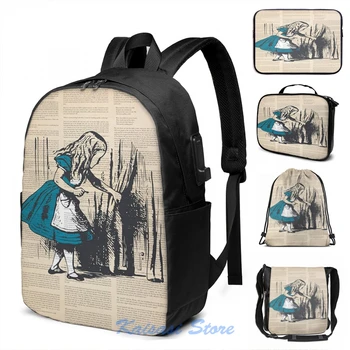 

Funny Graphic print Alice In Wonderland(4) USB Charge Backpack men School bags Women bag Travel laptop bag