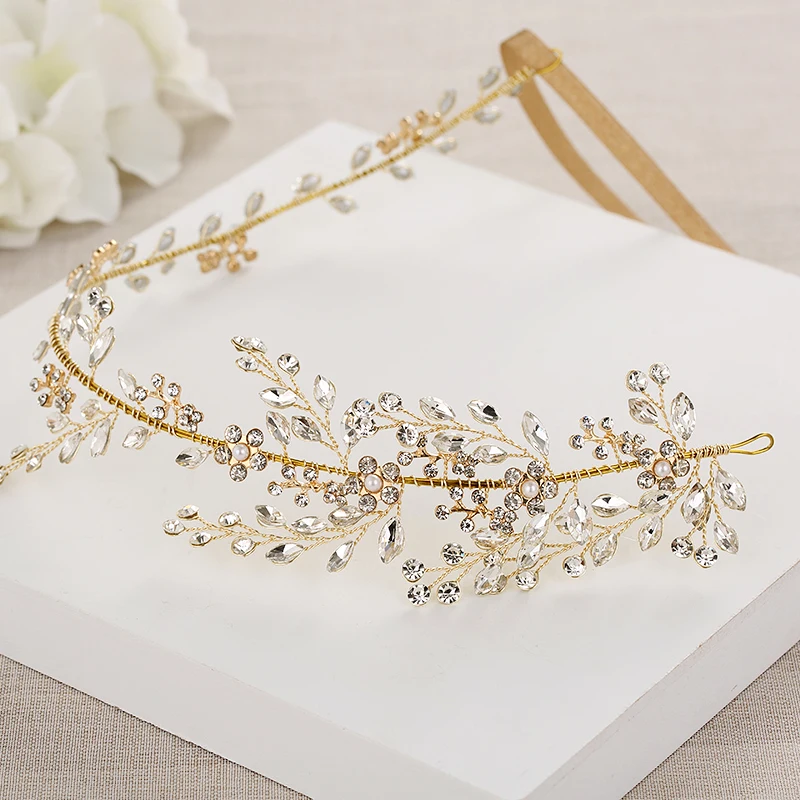 Свадебные золотые ободки для волос ручной работы, корейские мягкие Стразы для невесты, диадема, украшение для волос с кристаллами - Окраска металла: Gold