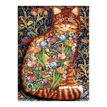

Floral cat Diamond Painting Round Full Drill Flowers Animal Nouveaute DIY Mosaic Embroidery 5D Cross Stitch Home Decor Gifts