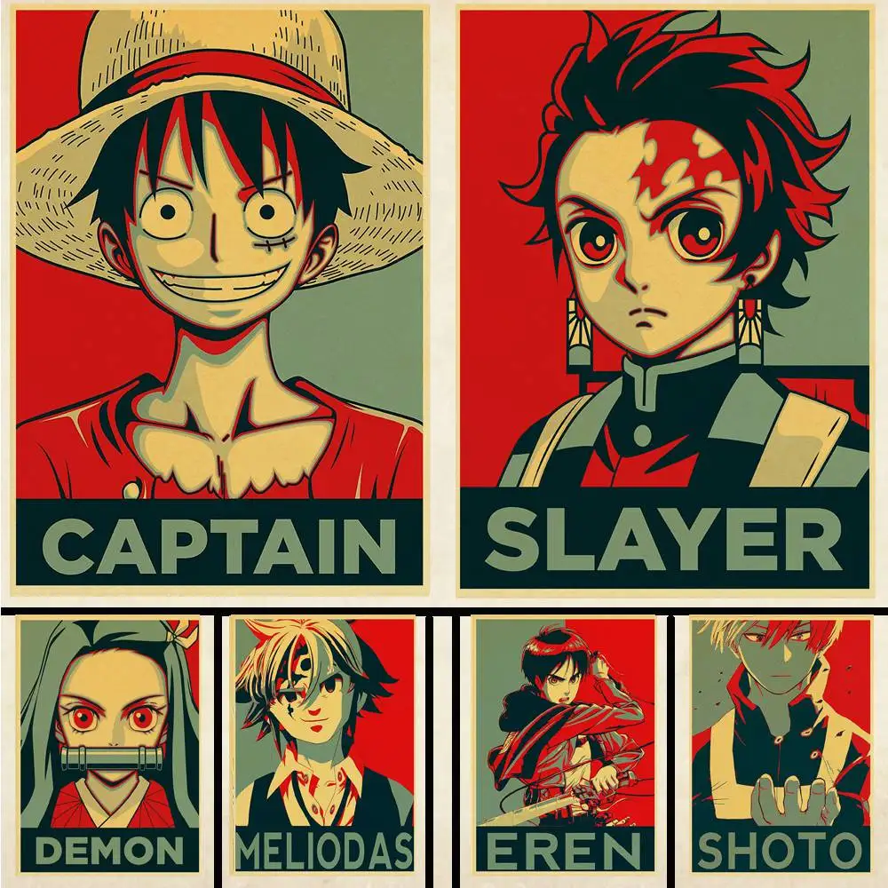 Mixed animation series retro poster kraft paper decoration bar cafe high quality wall sticker