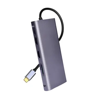 

Type C To Dual Hdmi Vga Tf Card 4-port Usb Hub Eleven In One Grey Charging 4k Output Data Transmission