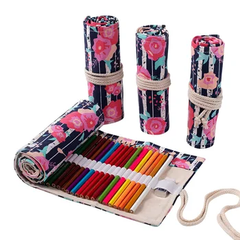 

Rose Pencil Case School Roll Pencilcase for Girls Boys Cartridge 12/24/36/48/72 Holes Canvas Pen Bag Stationery Large Supplies