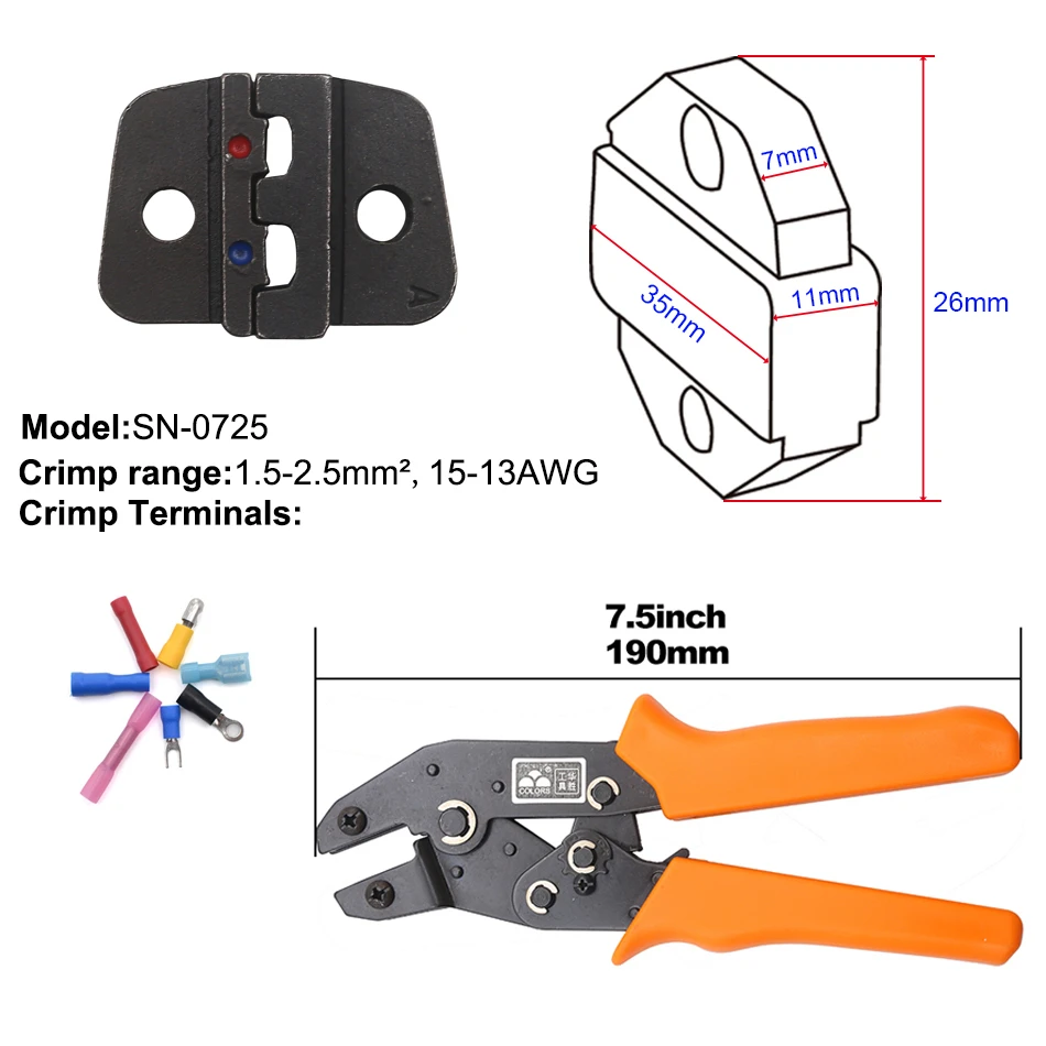 Изолированные клеммы щипцы и сменные штампы для термоусадочного разъема провода обжимные инструменты трещотка 7 дюймов SN-02C - Цвет: SN-0725