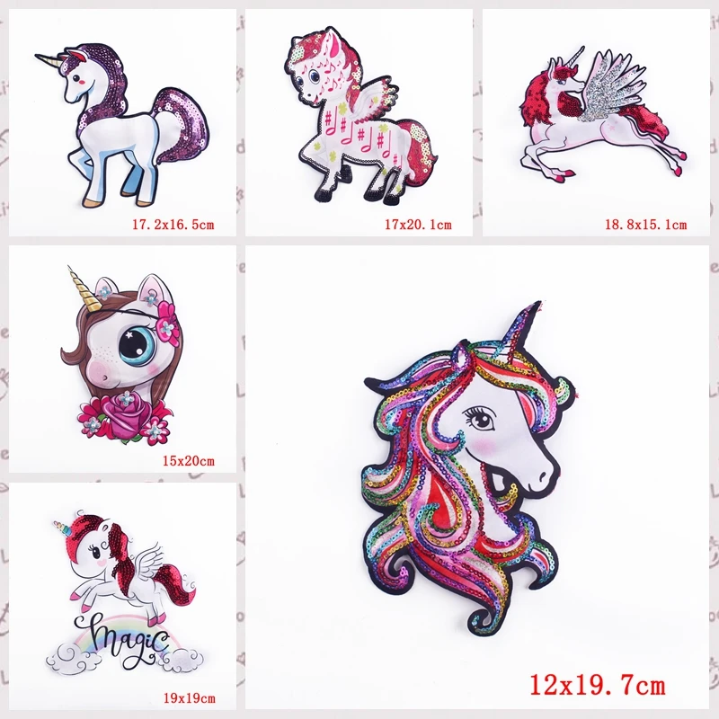 Pulaqi Eisen Auf Cartoon Einhorn Patches Für Kleidung Nähen Auf Pailletten Bestickt patch Nette Aufkleber Auf Tuch Applique Stoff Patch – Detail 9