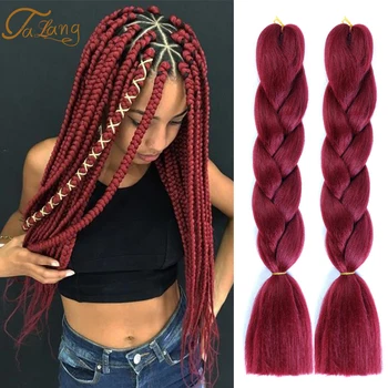 

TALANG 24 inch/100g Kanekalon Black Yellow red Braiding Hair Synthetic Braid Hair Extensions High Temperature jumbo braid