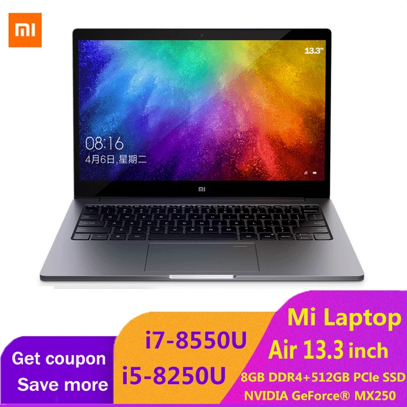 Ультратонкий ноутбук Xiaomi Air 13 3 дюйма четырехъядерный процессор Mi i5 i7 8G MX250 512G SSD FHD