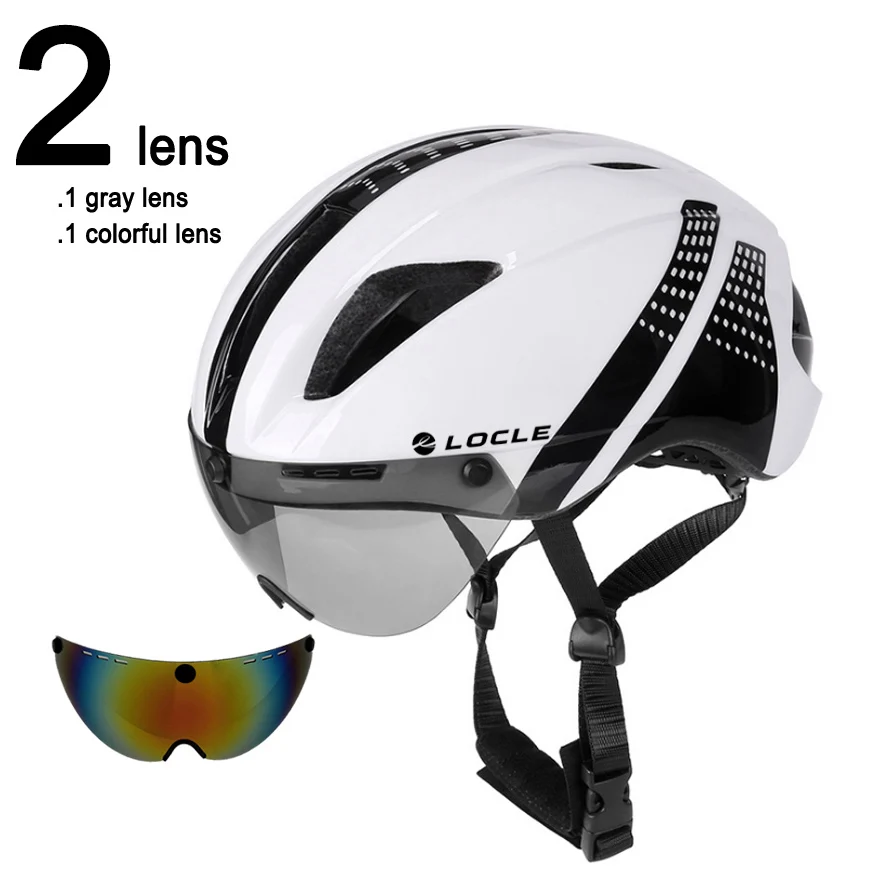LOCLE, 3 линзы, Aero TT, для шоссейного велосипеда, велосипедные очки, шлем для велоспорта, защитный шлем для верховой езды, мужской, скоростной, пробный, шлем двойного назначения 280 г - Цвет: White Black 2 Lenses