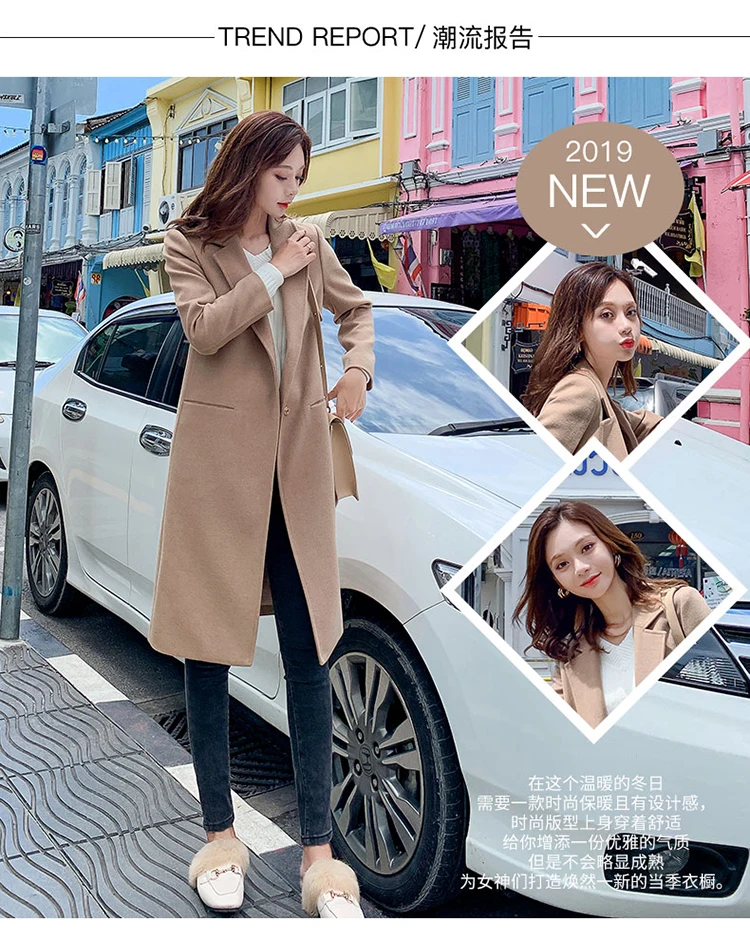 Casual Fashion Long Sleeve Woolen Jacket Winter Mid-length Elegant