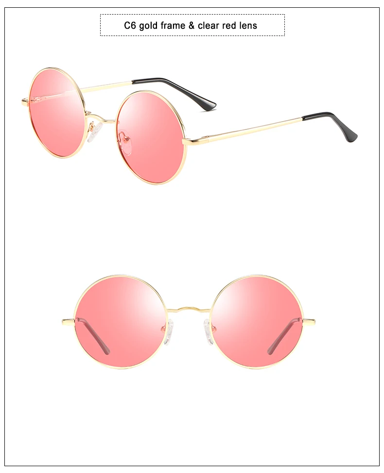 Круглые очки солнцезащитные женские круглые поляризационные солнцезащитные очки для мужчин и женщин UV400 Винтажные Солнцезащитные очки для вождения мужские Брендовые очки с коробкой sunglasses women men - Цвет линз: clear red