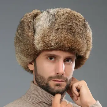 

Winter Russia Fur Hat Waterproof Bomber Hats Keep Warming Hat Men Faux Rabbit Fur Earflap Snow Caps
