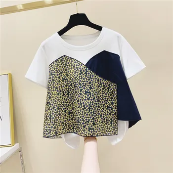 

Irregular Splicing Short Sleeve T-shirt Female Summer Top Korean Style Womens T-shirt T Shirts Ladies Tops Tees Women T-shirts