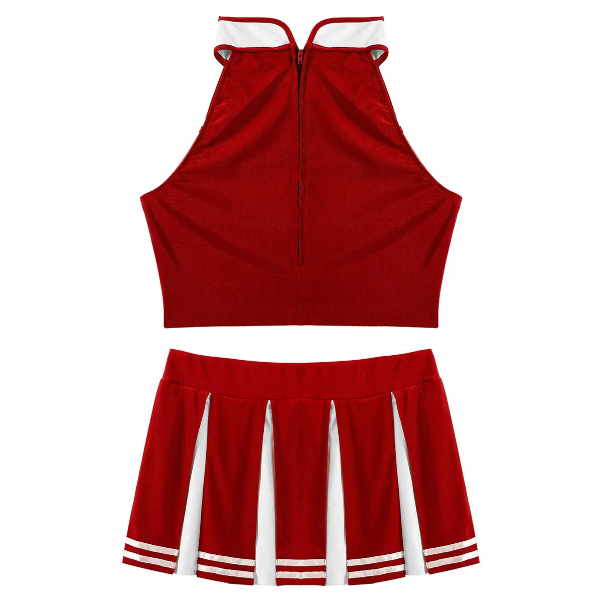 Women Adults Cheerleader Uniform Performance Outfit Japanese Schoolgirl Cosplay Costume Cheerlead Crop Top Mini Pleated Skirt