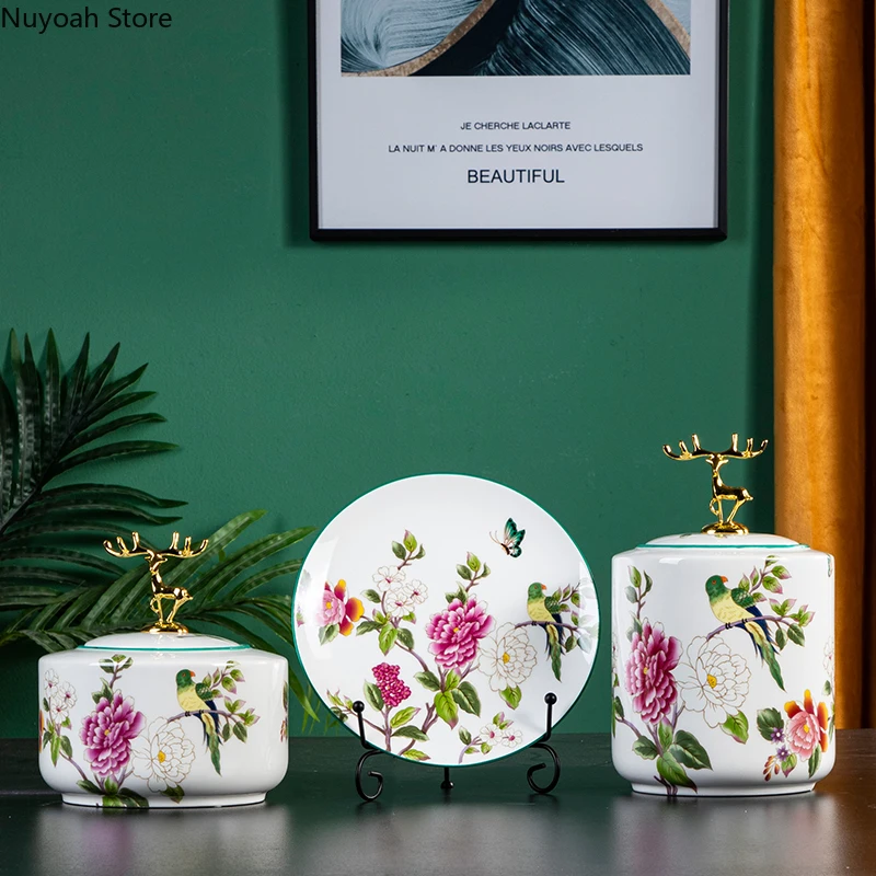 

Storage Jar with Lid American Ceramic Creative Decoration Accessories Living Room Candy Jar Food Grade Sealed Jar Decoration