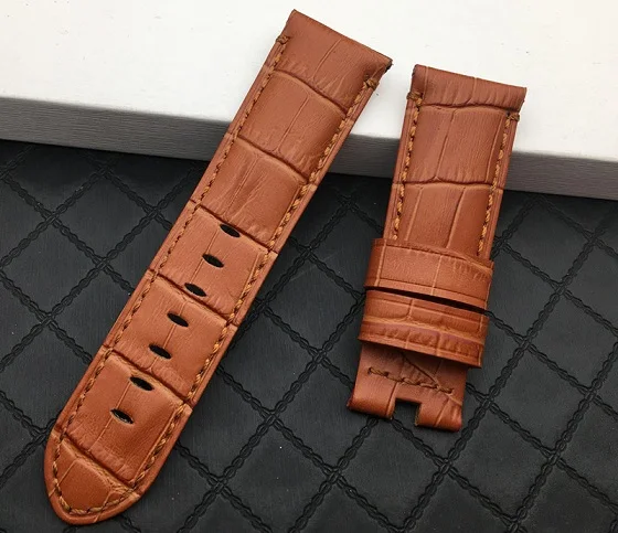 Light brown strap Синий зеленый черный 24 мм Италия натуральная кожа бамбуковый ремешок для Panerai ремешок Бабочка Пряжка ремешок с гравировкой инструменты - Цвет ремешка: Light brown strap