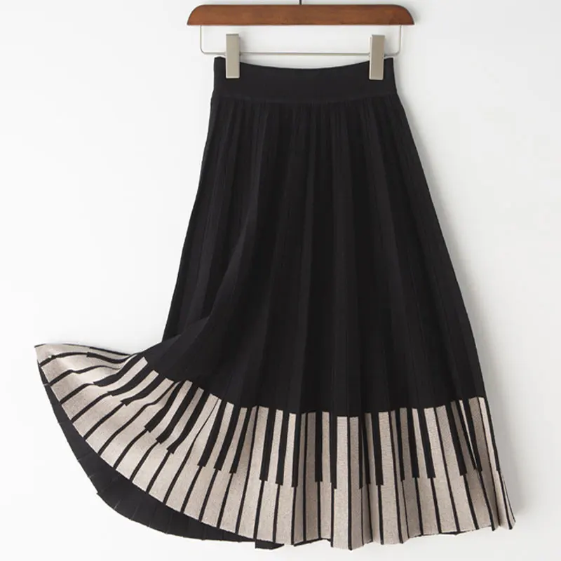 Women Skirt 2020 Spring New Knitting Skirts Womens High Waist Fashion A-Line Pleated Skirts Women Piano keyboard Jupe Femme Saia