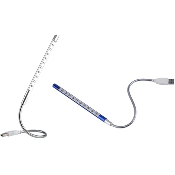 

2Pcs 10 Led Usb Keyboard Light Night Flexible Lamp for Reading Notebook Laptop - Blue & Silver