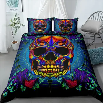 

Sugar Skull Bedding Set Queen Size Flower Skull Bed Linen Double Duvet Cover with Pillowcase King Size Skull Bedding set