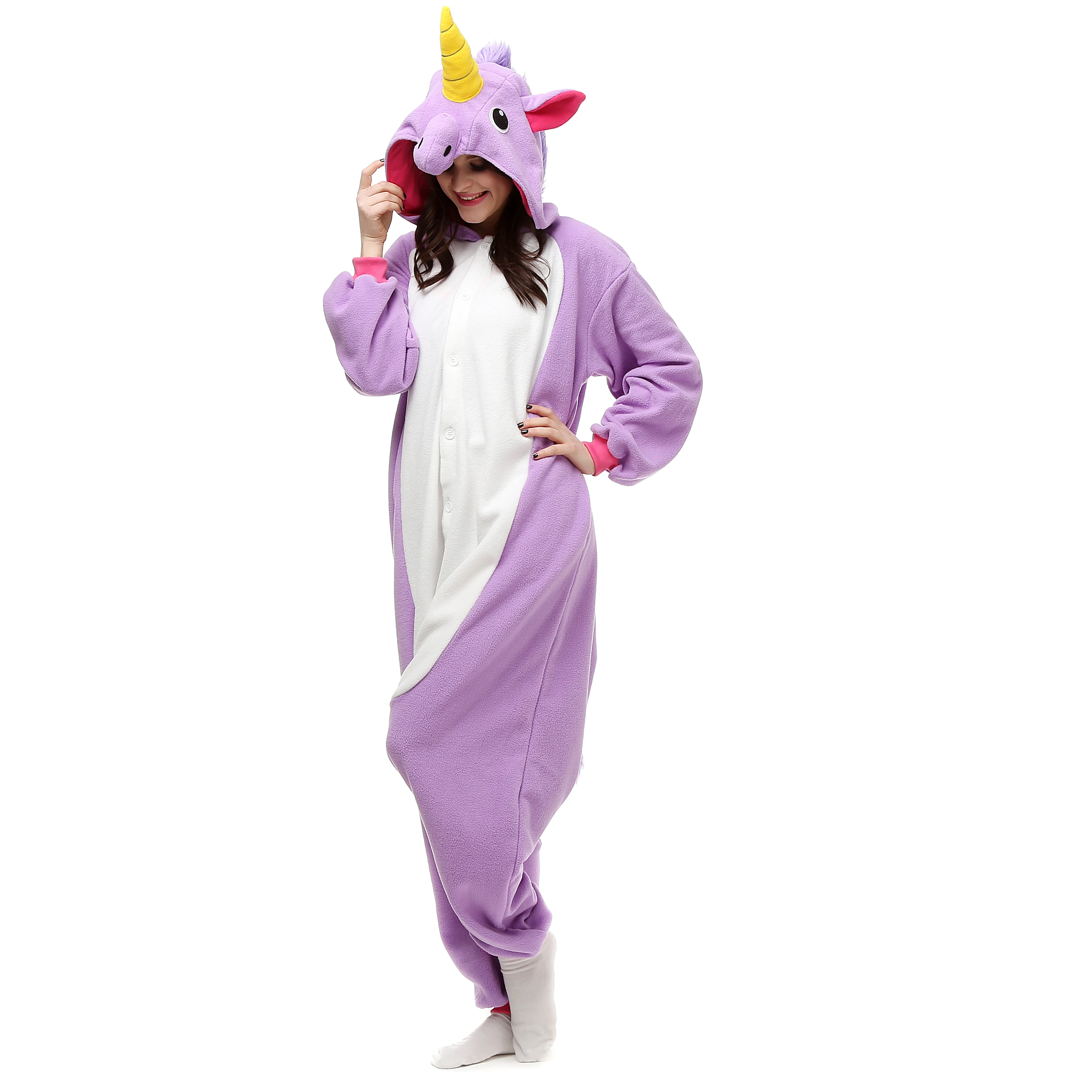New Animal Adult Purple Unicorn Onesie Kigurumi Pajama Cartoon Costume halloween Party Jumpsuits Suit Sleepwear Plus Size