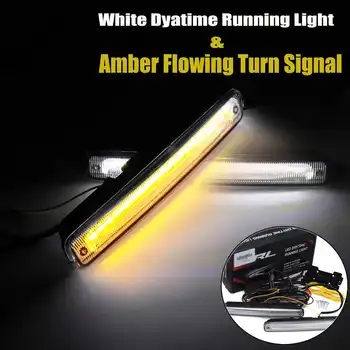 

Pair Sequential Dynamic Car LED Daytime Running Light DRL + Yellow Flowing Turn Signal Light Super White DRL Fog lamp 12V-16V