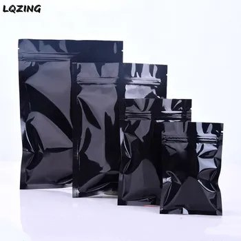 

100pcs/lot Bright Black Aluminized Self Sealing Plastic Bags Waterproof Ziplock Poly Zipper Pouches Flat Bottom Storage Bags