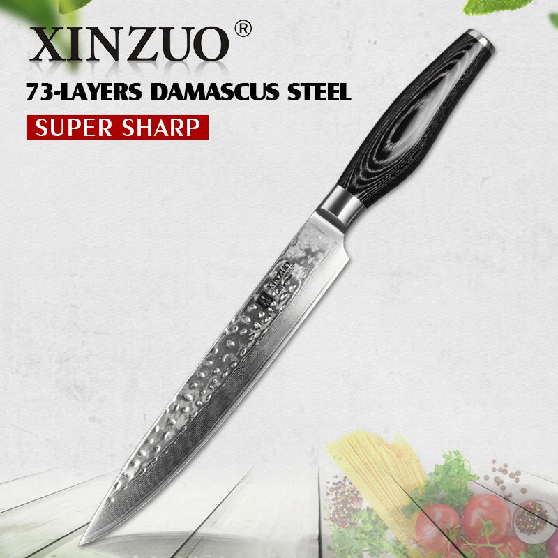 XINZUO " нож-Кливер 73 слоя дамасской стали самурайский Новейший кухонный нож из нержавеющей стали ломтик ветчины ножи Pakkawood ручка - Цвет: Black Handle