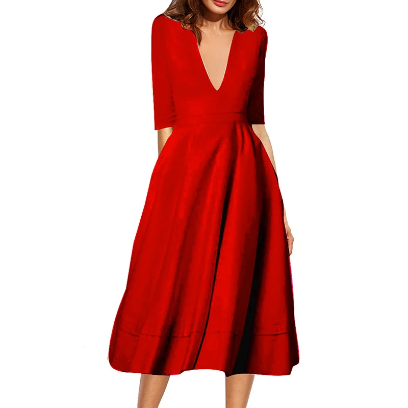 Летнее Длинное платье элегантные вечерние платья женские с коротким рукавом однотонные женские большие размеры много цветов Женская ткань - Цвет: red dress