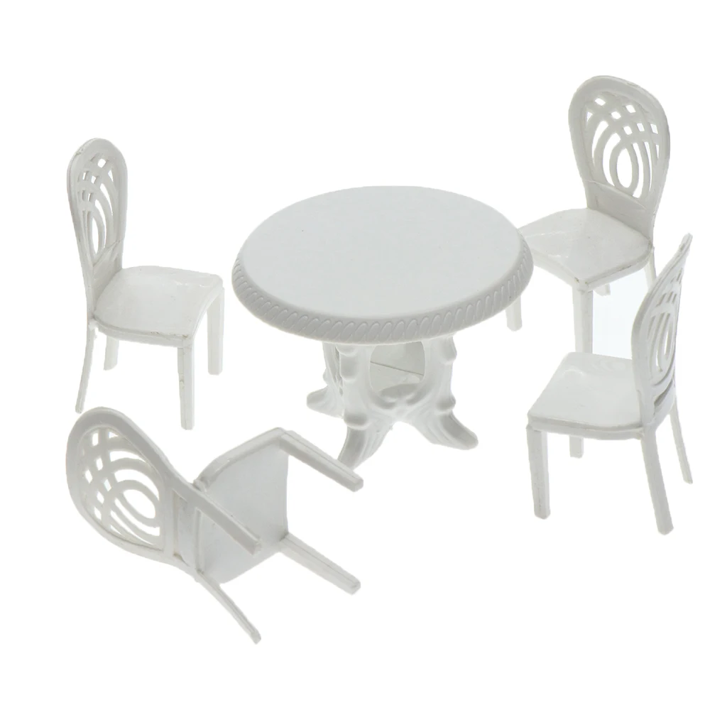 1:20 Mini Kitchen Furniture Table 4 Chairs DIY Kit Dollhouse Accessory White