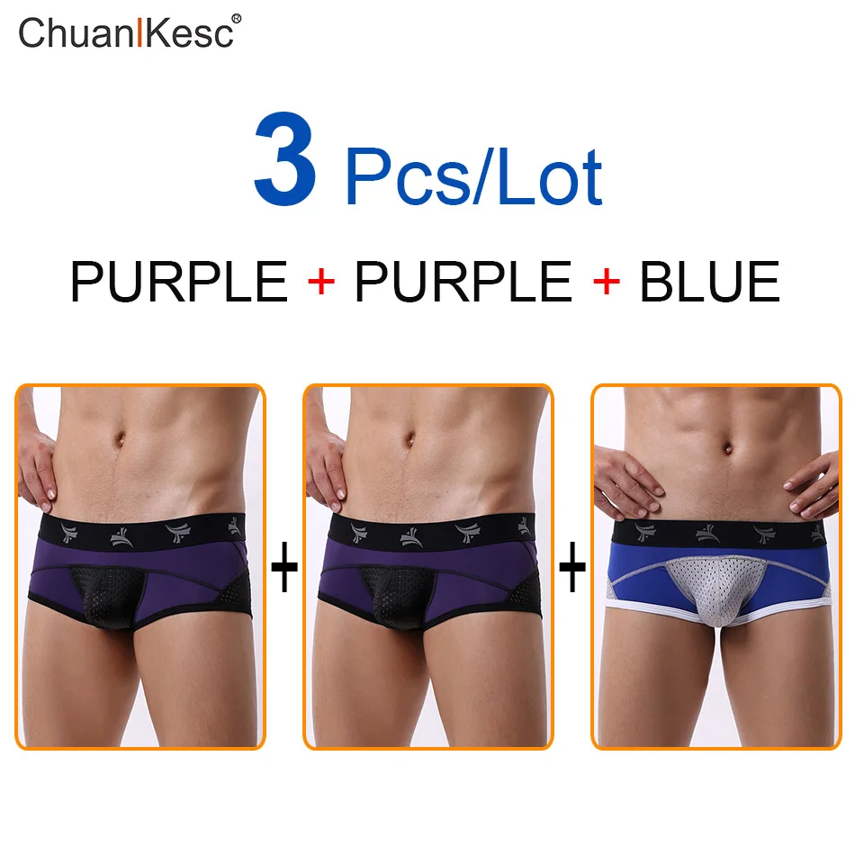 3 Pcs/Lot Sexy men's underwear low waist short flat leg pants big u-bag breathable underwear men's bikini underwear 2