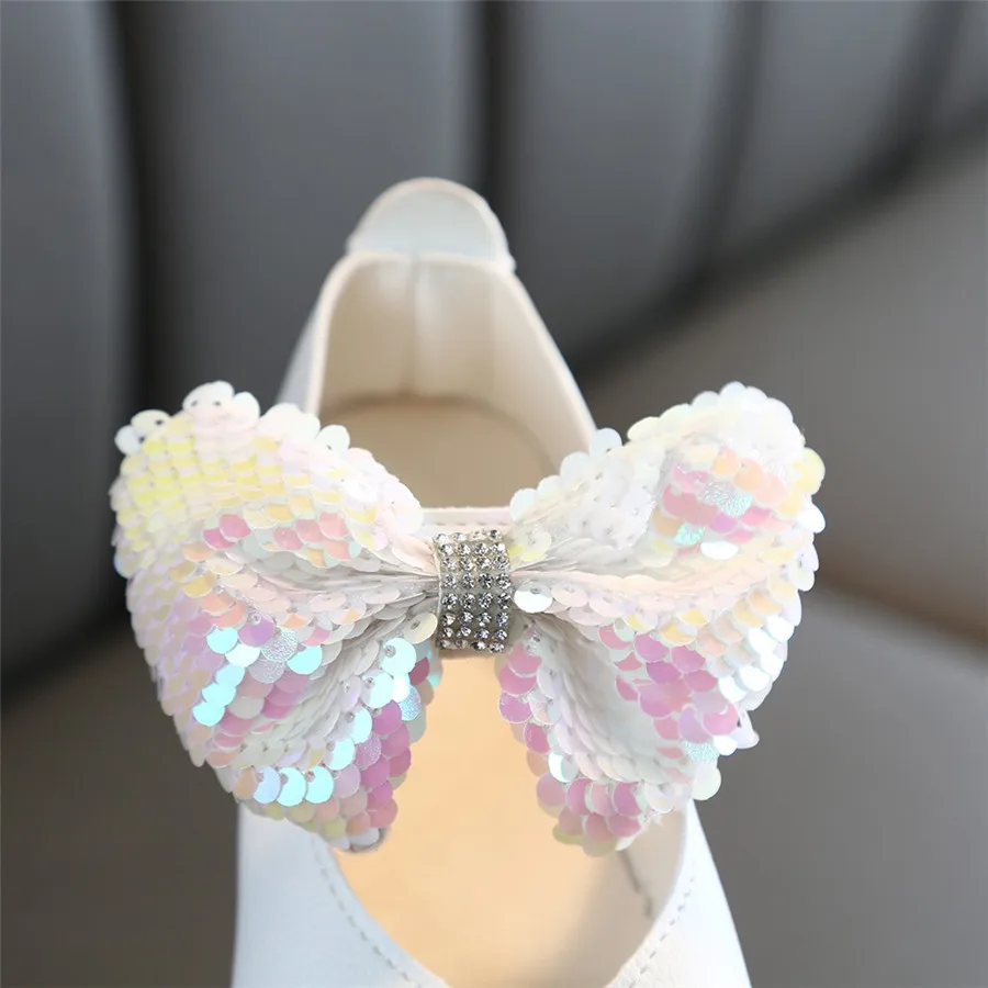 Girls solid color sequins rhinestones bow princess shoes baby girl cute dance shoes casual shoes single non-slip bow shoes 35A14 (28)