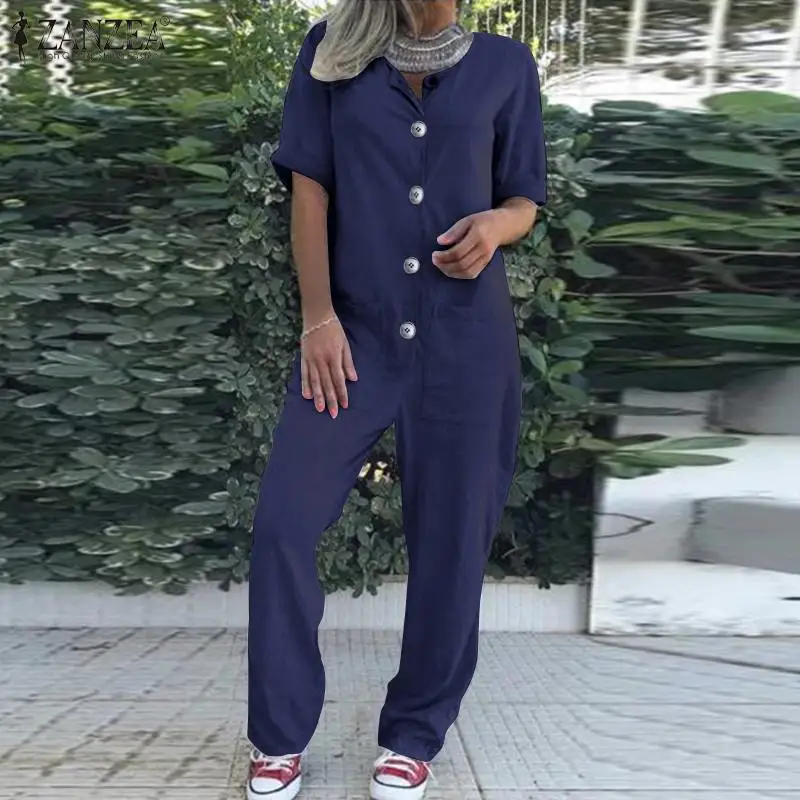 Plus Size Jumpsuits Women's Summer Pants ZANZEA Fashion Button Overalls Casual Short Sleeve Rompers Female Solid Shirt Playsuits Plus Size Jumpsuits Women's Summer Pants ZANZEA Fashion Button Overalls Casual Short Sleeve Rompers Female Solid Shirt Playsuits
