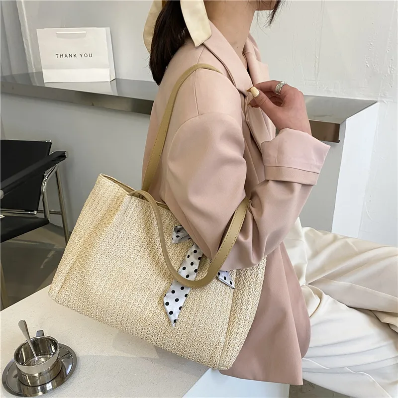 Fashion Women Summer Straw Large Tote Bag Beach Casual Shoulder Bag Handbag Lady Daily Basket Storage Shopping bag