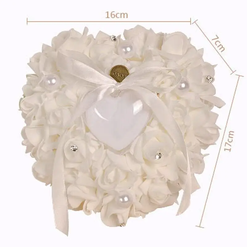 Wedding Ceremony Ivory Satin Crystal Ring Bearer Pillow Cushion Ring Pillow - Image 6