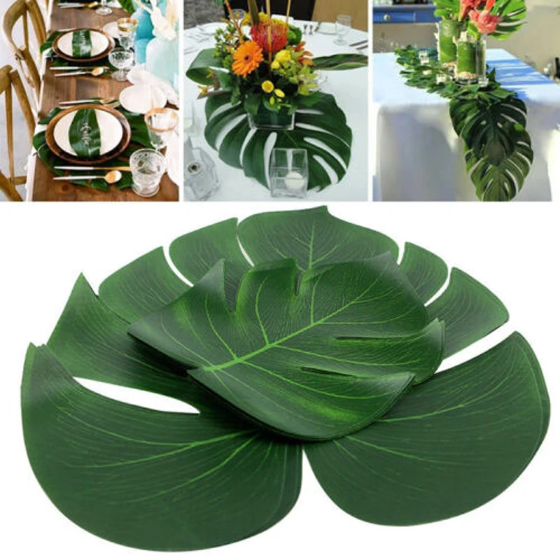 36×Tropical Hawaiian Artificial Palm Leaves Jungle Foliage Luau Party Decoration | Дом и сад