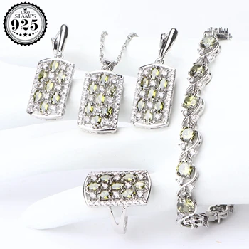 

Plant Wedding 925 Sterling Silver Jewelry Sets Bridal Earrings For Women Yellow Zirconia Bracelet Necklace Pendant Rings Set