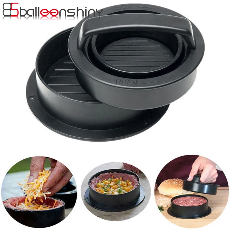

BalleenShiny ABS Hamburger Maker Meat Pie Press Molds Beef Grill Burger Crush Burger Hand Manual Patty Maker Kitchen Gadget