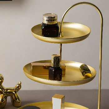 

Nordic Style Three-Tier Tray Jewelry Rack Key Lipstick Cosmetic Storage Tray Dresser Gold Tray