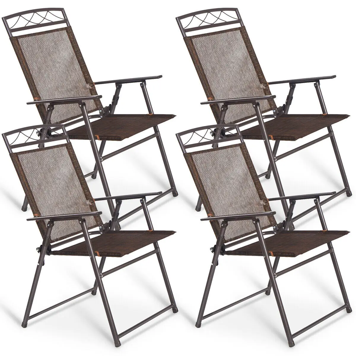 

Costway Set of 4 Patio Folding Sling Chairs Steel Textilene Camping Deck Garden Pool
