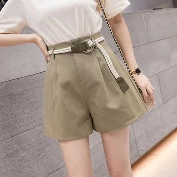 

New Women Summer Shorts Korean High Waist Wide Leg Shorts Female Casual Loose Shorts With Belt